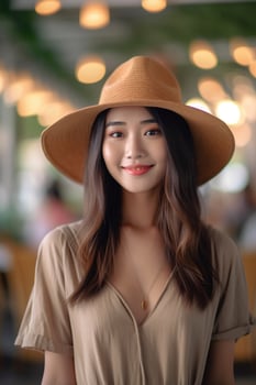 Portrait a beautiful woman wearing hat ai generate photo