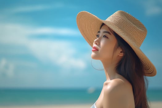 Portrait a beautiful woman wearing hat ai generate photo