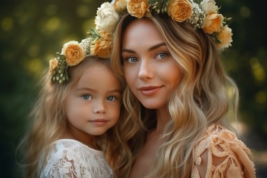 portrait of a beautiful woman with daughter ai generate photo