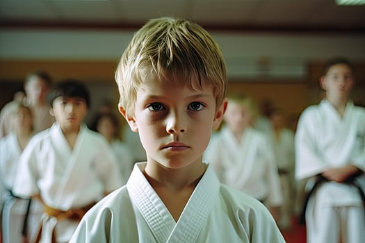 Portrait kids practicing martial arts karate photo