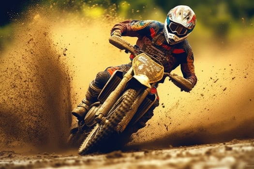 Portrait dirt bike with dust on the ground photo