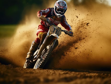 Portrait dirt bike with dust on the ground photo