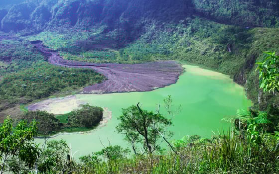 The green crater of Mount Galunggung due to the eruption in 1982 ago in Tasikmalaya, West Java, Indonesia photo