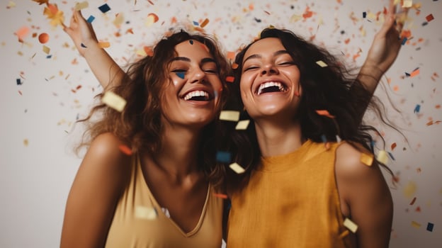 Happy girls with confetti. Illustration photo