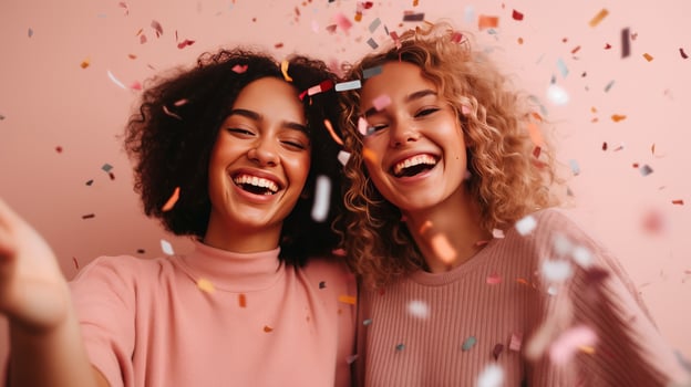 Happy girls with confetti. Illustration photo