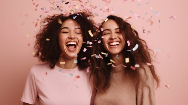 Happy girls with confetti. Illustration photo