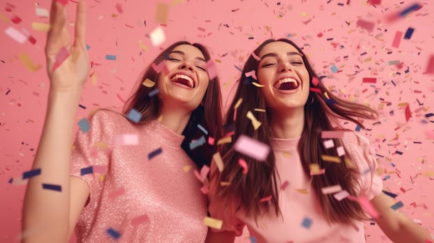Happy girls with confetti. Illustration photo