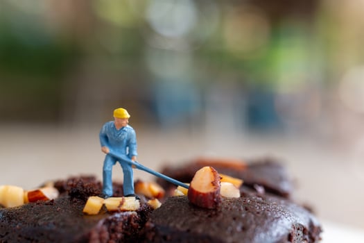 Miniature people, An employee is making a chocolate brownie photo
