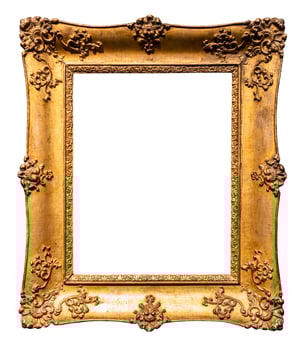 old vertical rococo wide gold wooden picture frame photo