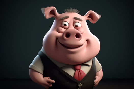 Funny cute little farm pig 3D cartoon character. photo