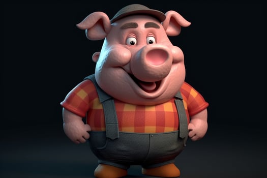 Funny cute little farm pig 3D cartoon character. photo