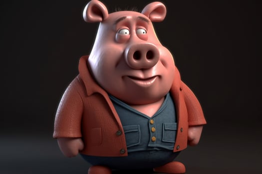 Funny cute little farm pig 3D cartoon character. photo