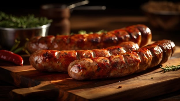Grilled sausages on a wooden board Illustration photo