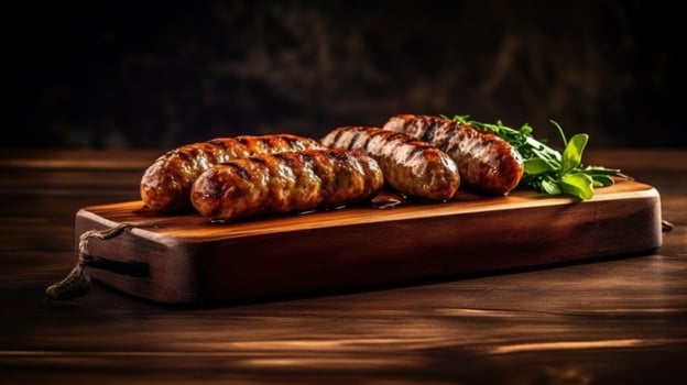Grilled sausages on a wooden board Illustration photo