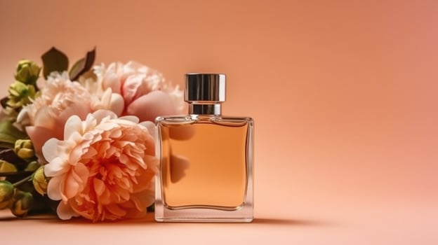 Bottle of perfume with flowers. Illustration photo