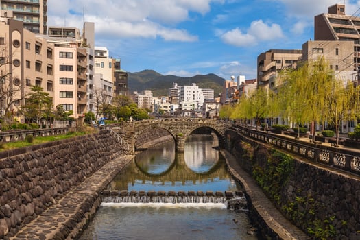 Meganebashi or Spectacles Bridge, megane bridge, in nagasaki, kyushu, japan. photo