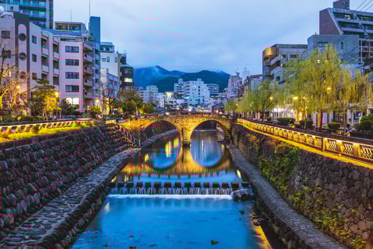 Meganebashi or Spectacles Bridge, megane bridge, in nagasaki, kyushu, japan. photo