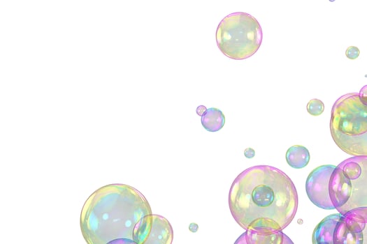 Soap bubbles corner overlay white background photo