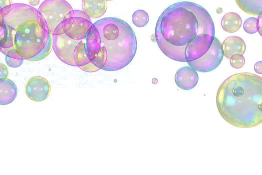Soap bubbles top border overlay white background photo