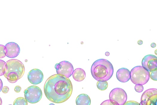 Soap bubbles bottom border overlay white background photo