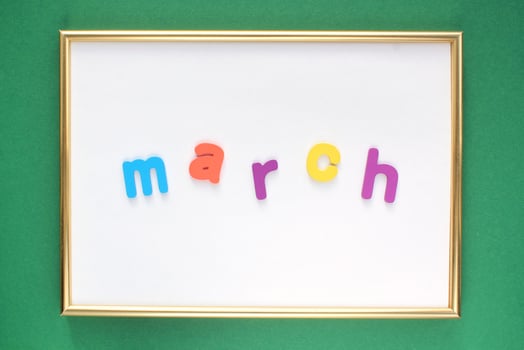 Calendar march list, daily planner for wall and desk on green background. To do, check list. Organizer, notebook with copy space. Business concept. Plan, action text. Schedule for month photo