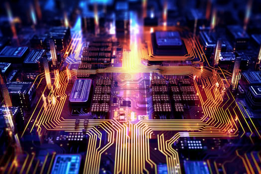 Digital technology circuit board as a futuristic and innovative background. photo