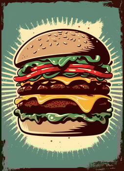 Vintage retro poster from 50s, 60s. Fast food, burger, cheeseburger delivery. Grunge poster. Vintage retro poster from 50s, 60s. Fast food, burger, cheeseburger delivery. . photo