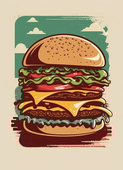 Vintage retro poster from 50s, 60s. Fast food, burger, cheeseburger delivery. Grunge poster. Vintage retro poster from 50s, 60s. Fast food, burger, cheeseburger delivery. . photo