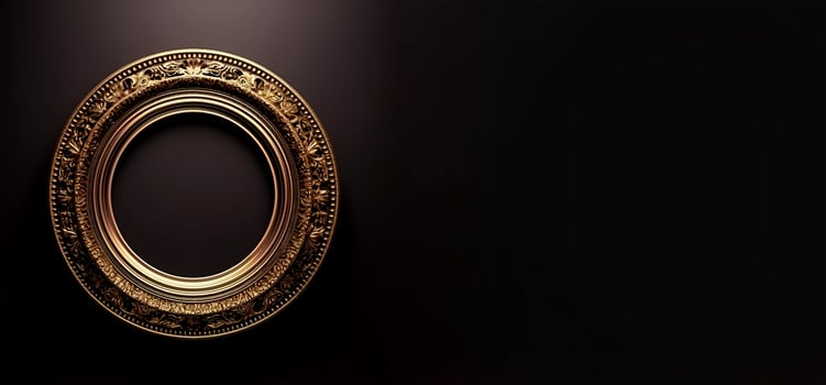content, Round gold frame on a black background. isolated object. Vintage style. photo