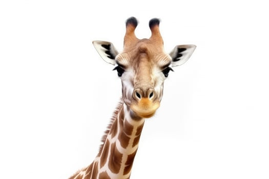 Close up head of Giraffe isolated on white background, the African wild animal in savanna safari, very long head, with . photo