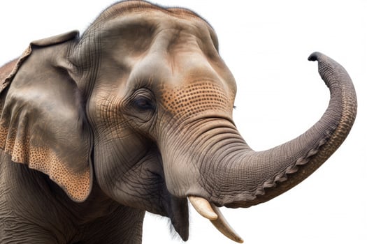 Close up face of Elephant isolated on white background, Animal wildlife habitat in the nature forest, beautiful of life, massive body part, largest mammal, with . photo