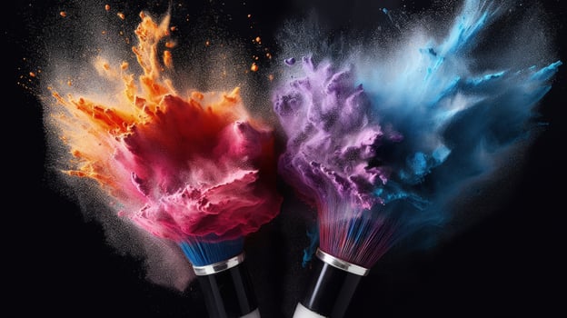 Two cosmetics brushes dispersing make up powder Illustration photo
