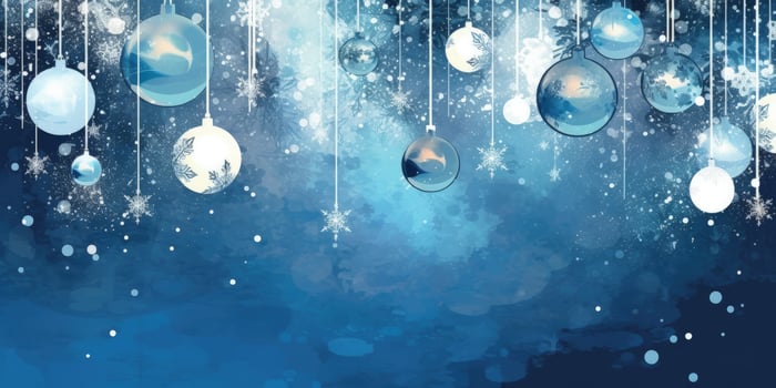 Blue Christmas card with hanging balls Illustration photo