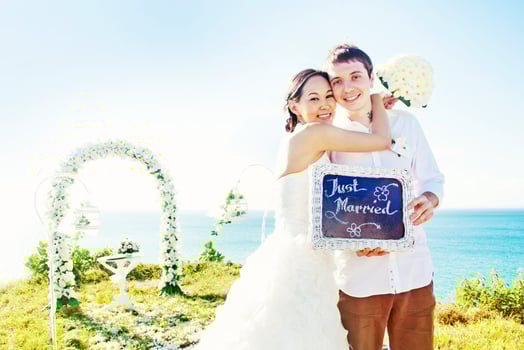 Beautiful, happy newly married couple photo