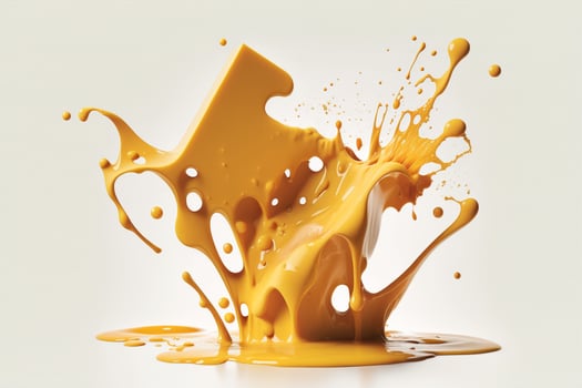 A delicious melting cheese splash in a realistic style. Hot cheese or cheddar splash. Tasty cheese liquid splash. Cheese sauce crown splash. For italian food, world cheese day, dessert by photo