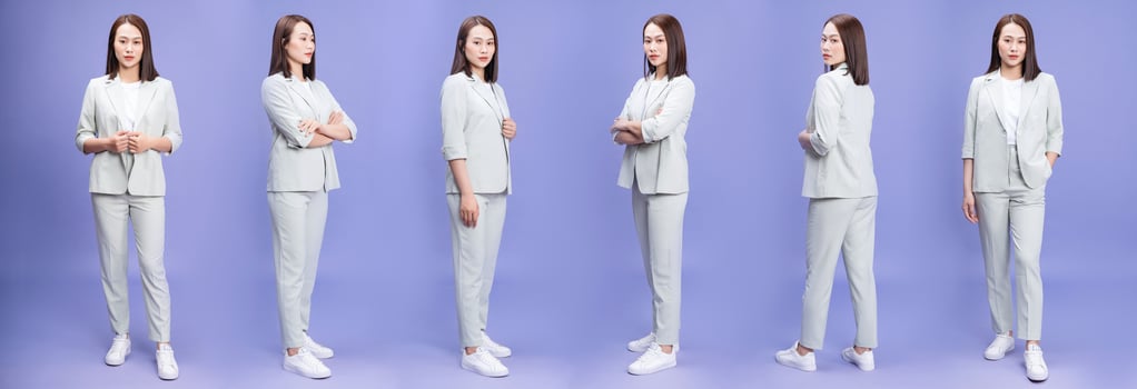 Photo of different views of the same young Asian businesswoman