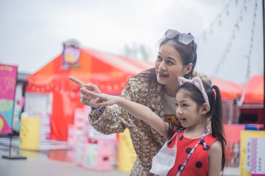Mother and daughter looking something in shopping center. photo