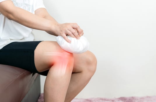 Human leg osteoarthritis inflammation of bone joints cold compress photo