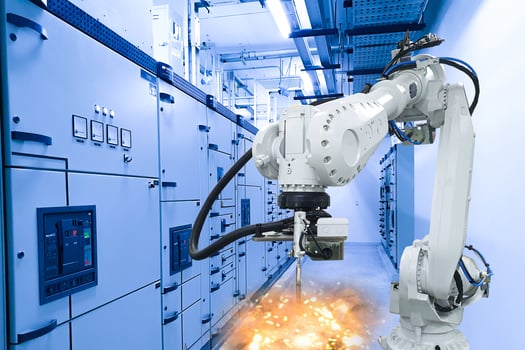 Industrial machine concept, robotic arm in the factory photo
