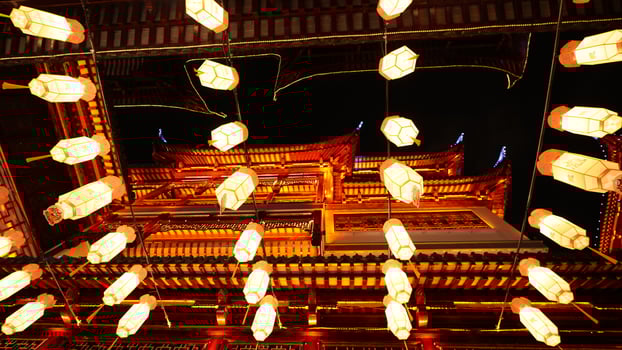 The colorful Chinese lantern hanging up during the festival days for the good blessing photo
