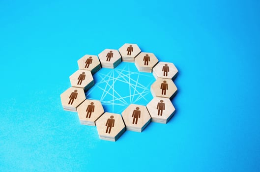 Communication of people in negotiations. Teamwork. Business meeting. Mutual relations. Cooperation in solving problems. Group therapy. Team interactions. Diplomacy, international cooperation. photo