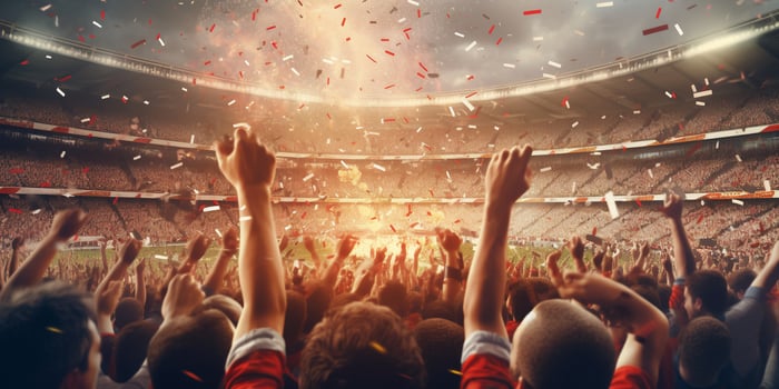 Football fans are watching football match in the stadium with . photo