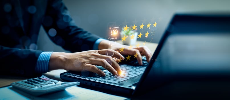 Customer review satisfaction feedback survey concept. Business people rate service experience and product quality or staff friendliness and overall value for the price. information, amend,  improve photo