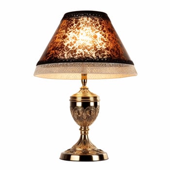 Vintage country style antique table lamp with a beautiful lampshade design isolated on white background, interior design and cottage home decor, post-processed, photo