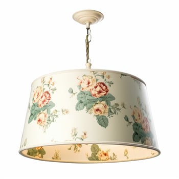 Vintage country style ceiling lamp with a floral lampshade design isolated on white background, interior design and cottage home decor, photo