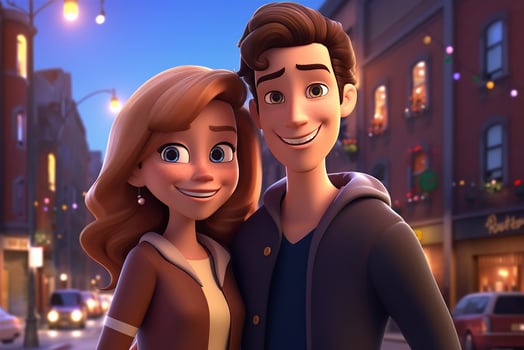 beautiful couple in the city, illustration of cartoon couple in the city, love and relationship concept, photo