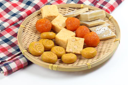 Laddu laddoo motichoor bundi  Soan papdi papri shonpapri Sandesh shondesh traditional Bengali sweets photo