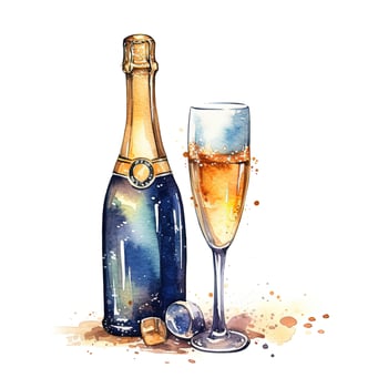 Bursting champagne bottle watercolor. Illustration photo