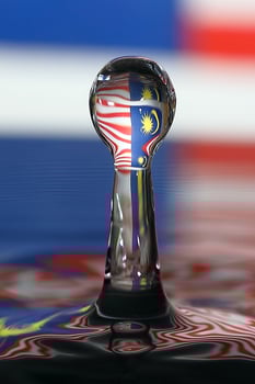 Water droplet drop splash collision dripping pillar Malaysia Flag reflection refraction independence country patriot photo