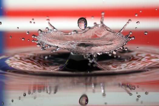 Water droplet drop splash collision dripping pillar Malaysia Flag reflection refraction independence country patriot photo